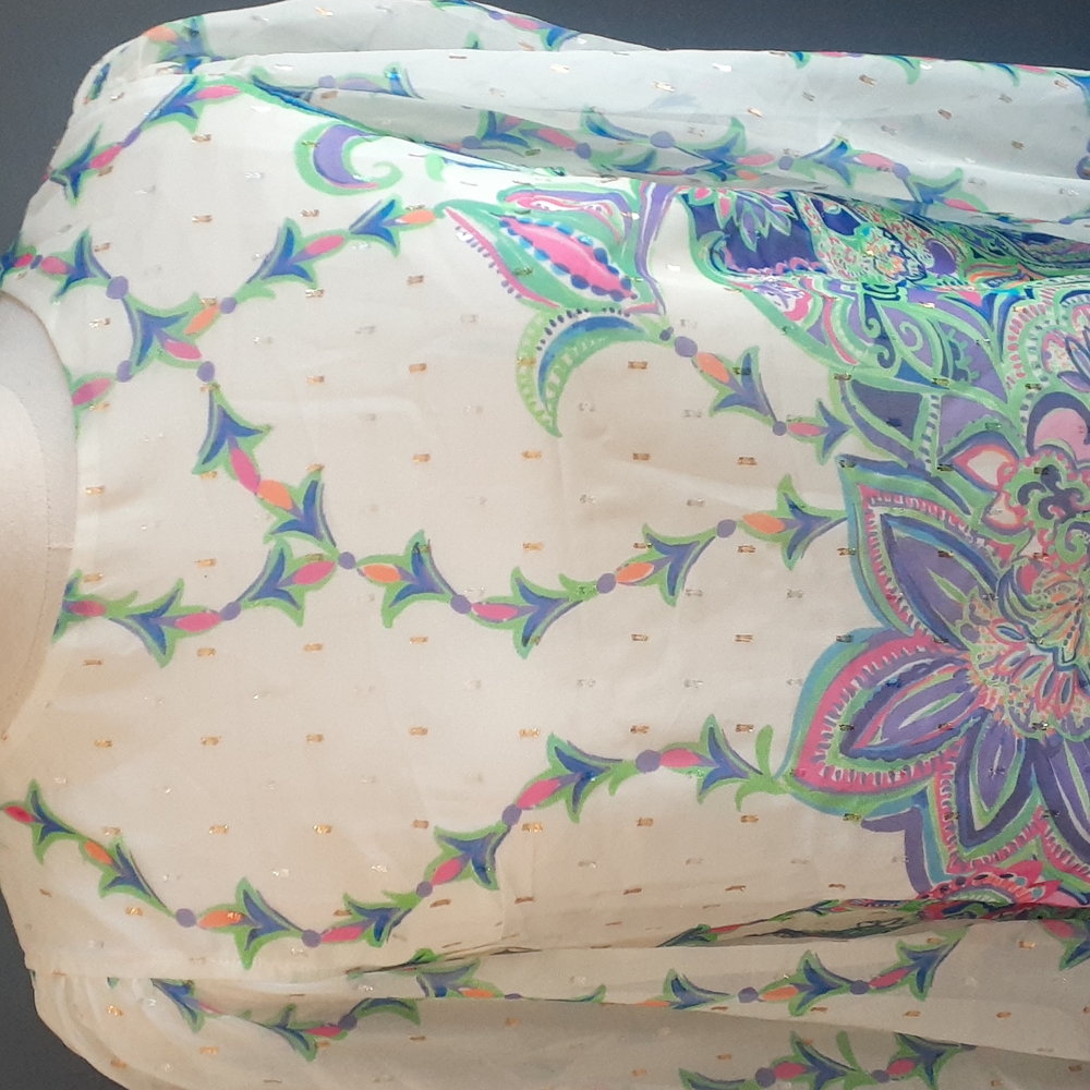 Lilly pulitzer women's sheer ivory off white pullover floral  blouse siz… - Picture 3 of 17